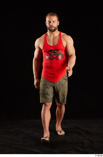 Dave  1 camo shorts dressed front view red tank…